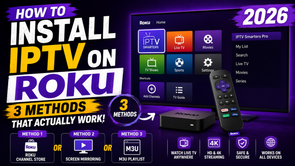 How to Install IPTV on Roku in 2026 (3 Methods That Actually Work) 1 How to Install IPTV on Roku in 2026 (3 Methods That Actually Work)